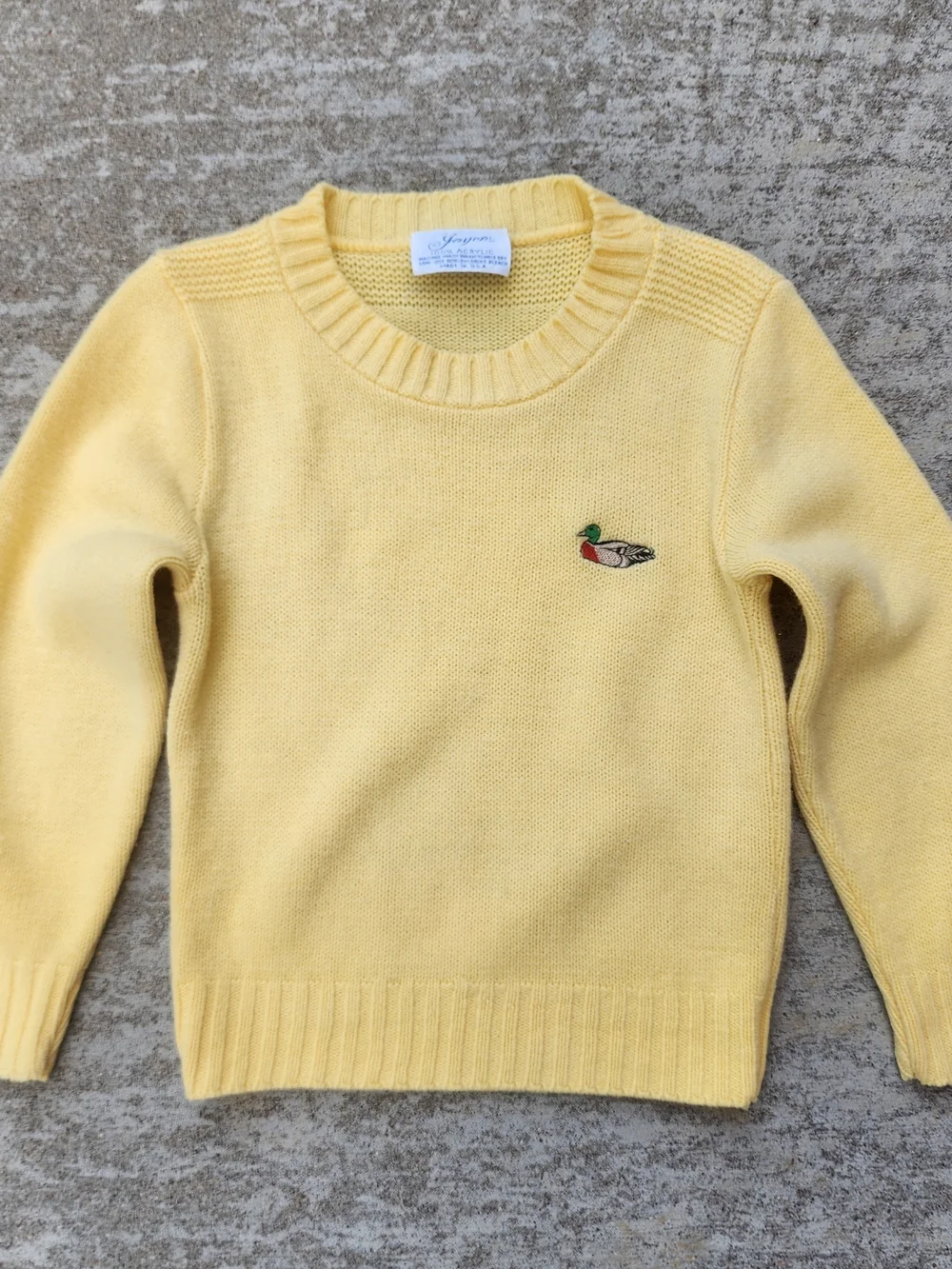 Vintage Jayco Yellow Crewneck Preppy Sweater with Embroidered Mallard Duck, 2T